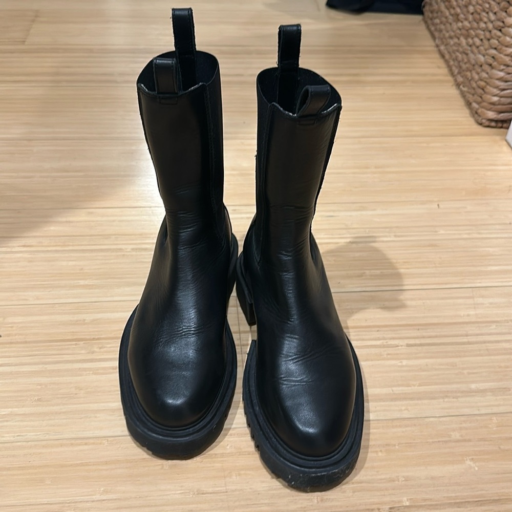 All Saints Hallie Black Leather Ankle Boots
